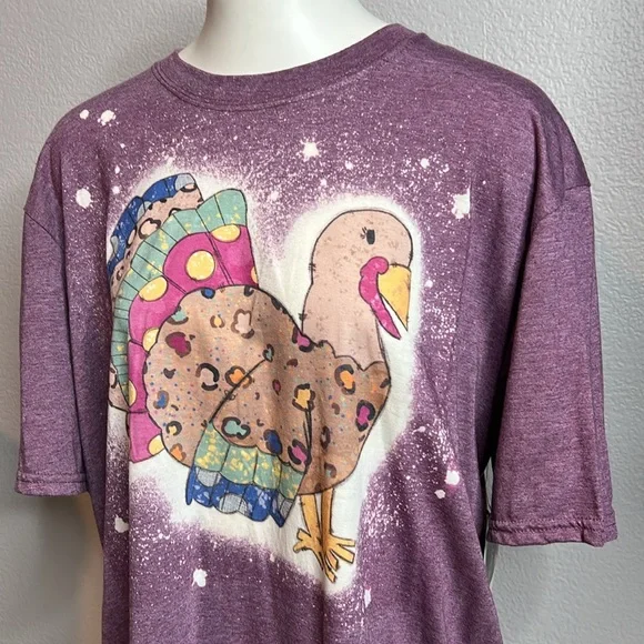 Softstyle Tee XL – Colorful Turkey Graphic Bleached Shirt - Picture 2 of 6